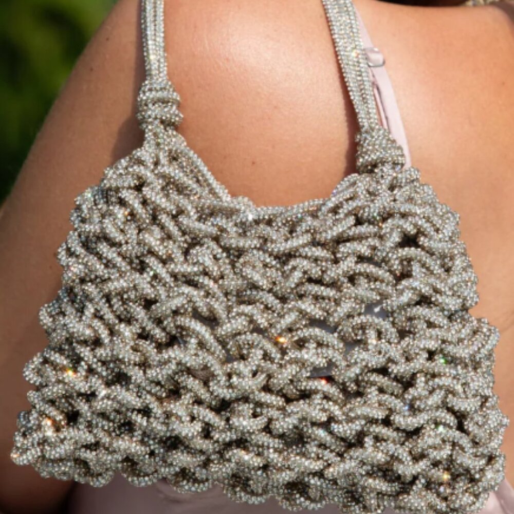 Jennifer Miller Ematite Crystal Silver Gold Sparkle Woven Evening Bag